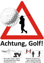 Hnweisschild Achtung Golf